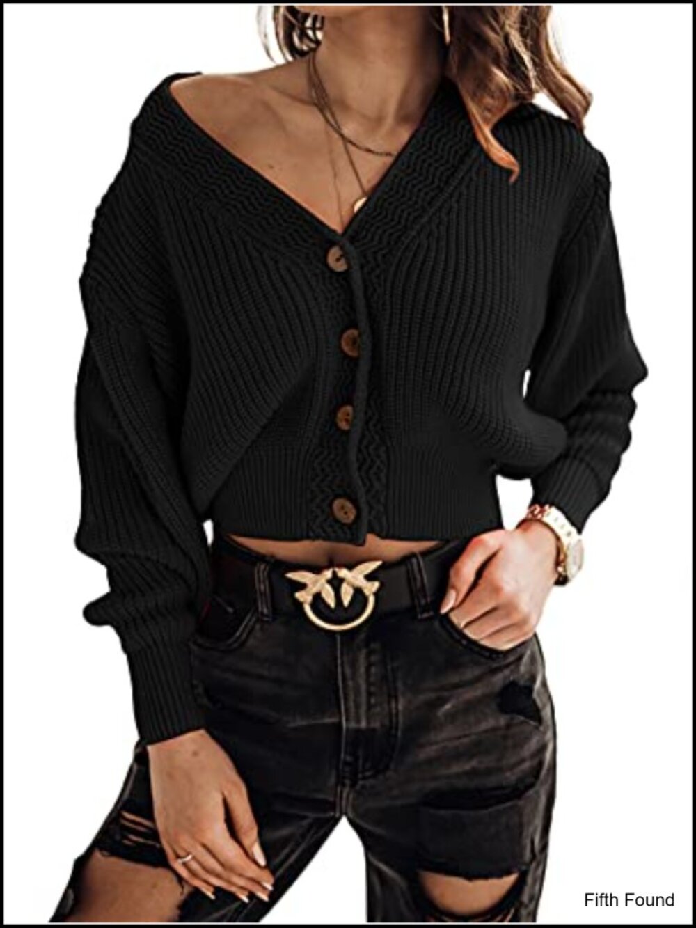 Oversized Cropped Cardigan Chunky Knit V Neck Button Front Shrug Sweater